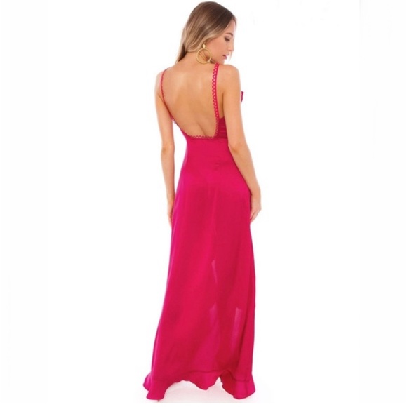 For Love & Lemons Isabella Ruffled Maxi Dress in Fuchsia Size M - Picture 3 of 16